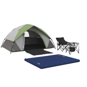 Outsunny Camping Tent With Inflatable Mattress And Camping Table&chair, 2-3 Person Dome Tent With Sewn-in Groundsheet, Portable 3000mm Waterproof Tent With Carry Bag And Hook, For Fishing Hiking