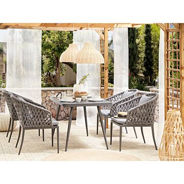 Garden Dining Set 4 Seater Grey Metal Aluminium Matte Finish Outdoor Table 4 Chairs Cushions