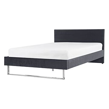 Upholstered Bed Frame Grey Velvet Eu Double 4ft6 140 X 200 Cm Grey Headboard Silver Leg Glam Beliani