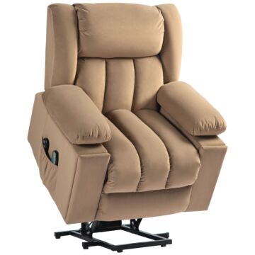 Homcom Power Lift Recliner Chair With Vibration Massage And Heat, Electric Lift Chair, Overstuffed Fabric Riser And Reclining Armchair With Usb Ports, Cup Holders, Light Brown