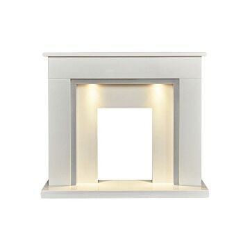 Acantha Maine White & Grey Marble Fireplace With Downlights, 48 Inch