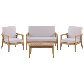 Garden Conversation Set Light Acacia Wood With Taupe Cushions Sofa With Armchairs And Coffee Table Beliani