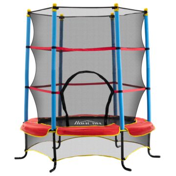 Homcom 5.4ft/65 Inch Kids Trampoline With Enclosure Net Built-in Zipper Safety Pad Indoor Outdoor For Children Toddler Age 3-6 Years Old