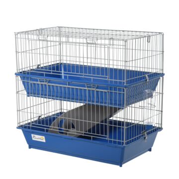 Pawhut Metal 2-tier Small Guinea Pigs Hutches Blue