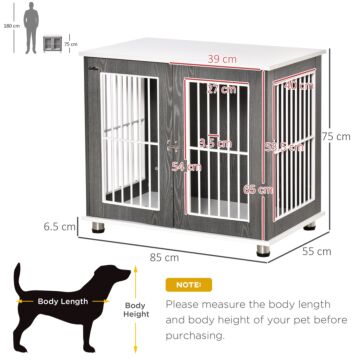 Pawhut Dog Crate, Wooden Pet Kennel Cage With Lockable Door And Adjustable Foot Pads, Modern Design, Grey And White