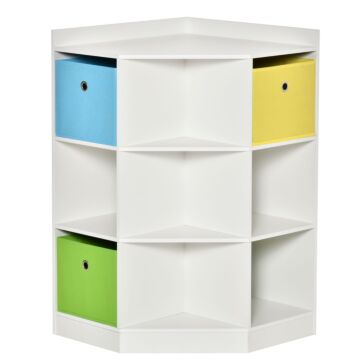 Homcom 3 Tier Kids Bookcase Toy Organiser Storage W/ 3 Fabric Drawers, White