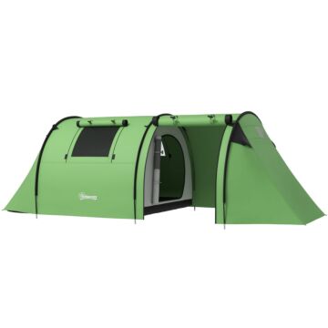 Outsunny 3000mm Waterproof Camping Tent, 3-4 Man Family Tent With Bedroom And Living Room, Portable With Bag, Dark Green