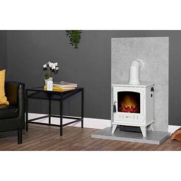 Acantha Tile & Hearth Set In Concrete Effect With Aviemore Stove & Angled Pipe