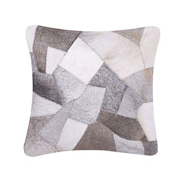 Decorative Cushion Grey Cowhide Leather Patchwork 45 X 45 Cm Country Modern Decor Accessories Beliani