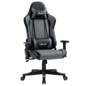 Vinsetto Gaming Chair Racing Style Ergonomic Office Chair High Back Computer Desk Chair Adjustable Height Swivel Recliner With Lumbar Support, Grey