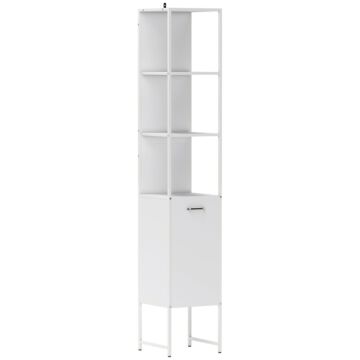 Homcom Tall Bathroom Cabinet With Open Shelves And Adjustable Shelf - White