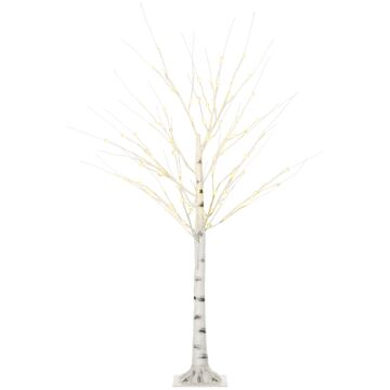 Homcom 5ft Artificial White Birch Tree Light With 96 Warm White Pre-lit Led Light For Indoor And Covered Outdoor Use