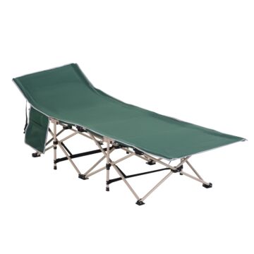 Outsunny Single Person Camping Folding Cot Outdoor Patio Portable Military Sleeping Bed Travel Guest Leisure Fishing With Carry Bag, Green