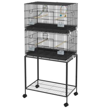 Pawhut Double Stackable Bird Cage On Wheels W/ Stand, For Canaries