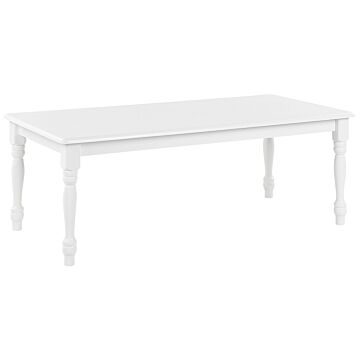 Coffee Table White Mdf Rubberwood 120 X 60 Cm Turned Legs Chic Vintage Design Living Room Furniture Beliani