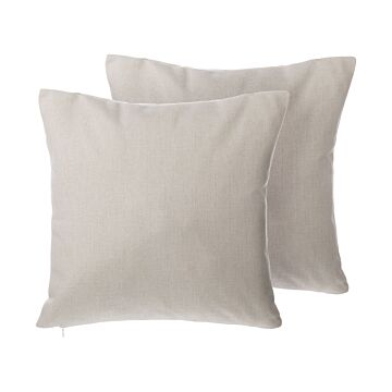 Set Of 2 Decorative Cushions Beige Linen Studded 45 X 45 Cm Rivets Minimalist Modern Decor Accessories Beliani