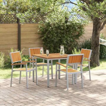 Vidaxl 5 Piece Garden Dining Set Solid Wood Acacia And Metal