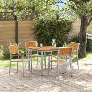 Vidaxl 5 Piece Garden Dining Set Solid Wood Acacia And Metal