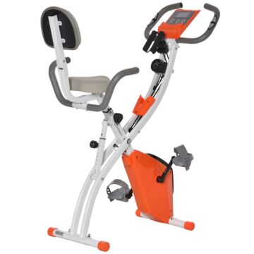Homcom 2-in-1 Upright Exercise Bike Stationary Foldable Magnetic Recumbent Cycling With Arm Resistance Bands Orange