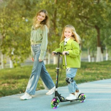 Aiyaplay Scooter For Kids Ages 3-8 With Adjustable Handle, 2 Light Up Wheels, Handbrake & Rear Brake For Girls And Boys, Black