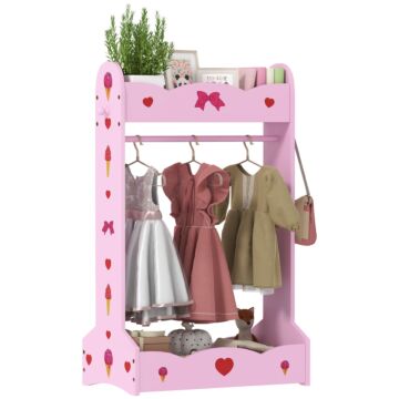 Aiyaplay Kids Clothes Rail With 2 Storage Shelves For 3-8 Years Old, Hot Pink