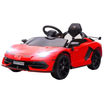 Homcom Lamborghini Licensed 12v Kids Electric Car W/ Butterfly Doors, Easy Transport Remote, Music, Horn, Suspension - Red