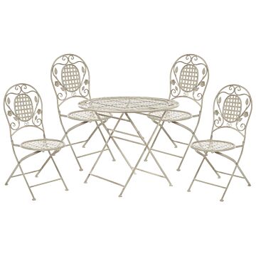 Garden Dining Set Off-white Iron Foldable 4 Seater Distressed Metal 4 Chairs Table Outdoor Uv Rust Resistance French Retro Style Beliani