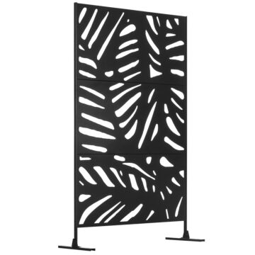 Outsunny Freestanding Outdoor Privacy Screen, Decorative Metal Garden Divider With Stand For Deck, Pool, 48" X 78" Black