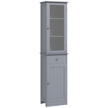 Kleankin Bathroom Storage Cabinet With 3-tier Shelf Drawer Door, Floor Cabinet Free Standing Tall Slim Side Organizer Shelves, Grey