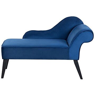 Chaise Lounge Blue Velvet Upholstery Dark Wood Legs Right Hand Retro Beliani
