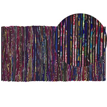Rug Dark Multicolour Polyester Cotton 80 X 150 Cm Rectangular Handmade Boho Eclectic Beliani