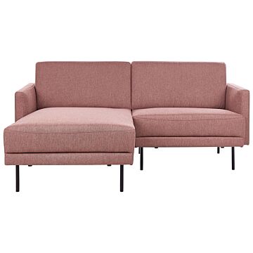 Corner Sofa Polyester Pink Brown 192 X 155 Couch 2-seater Upholstered Metal Legs Woven Fabric Cushioned Back Minimalist Modern Beliani