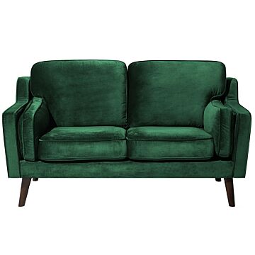 Sofa Green 2 Seater Velvet Wooden Legs Classic Beliani