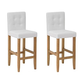 Set Of 2 Bar Stools Off-white Faux Leather With Backrest Dining Room Kitchen Upholstered Modern Beliani