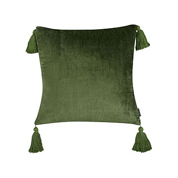 Decorative Cushion Green Velvet 45 X 45 Cm Square With Tassels Elegant Décor Accessories Bedroom Living Room Beliani
