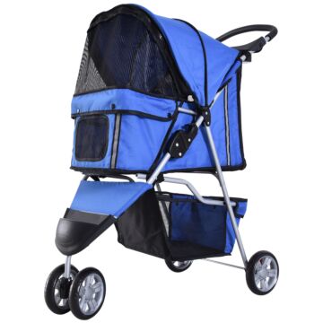 Pawhut Dog Pram Pet Travel Stroller Dog Pushchair W/three Wheels-blue