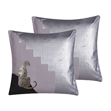 Set Of 2 Decorative Cushions Multicolour 45 X 45 Cm Cheetah Motif Square Modern Décor Accessories Beliani