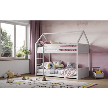 Flair Luna House Wooden Low Bunk Bed White