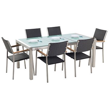 Garden Dining Set Black With Cracked Glass Table Top 6 Seats 180 X 90 Cm Triple Plate Beliani