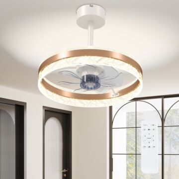 Homcom Ceiling Fan With Led Light And Remote - Gold Tone