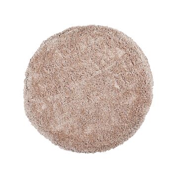 Shaggy Area Rug High-pile Carpet Solid Beige Polyester Round 140 Cm Beliani