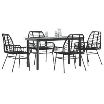 Vidaxl 5 Piece Garden Dining Set Black Poly Rattan Glass