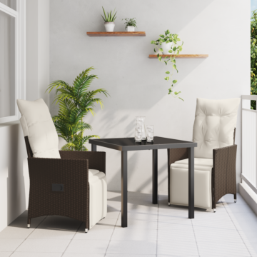 Vidaxl 3 Piece Garden Dining Set With Cushions Brown Poly Rattan