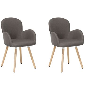 Set Of 2 Dining Chairs Taupe Fabric Upholstery Light Wood Legs Modern Eclectic Style Beliani