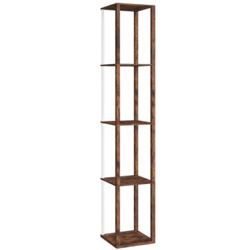 Homcom Rgb Led Floor Lamp With Shelves, Modern Dimmable Standing Lamp With Remote Control, Adjustable Brightness & Speed For Living Room, Bedroom, Office, Rustic Brown