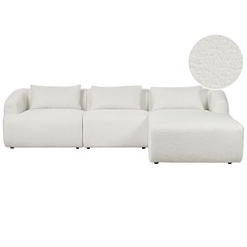 Left Hand 3 Seater Corner Sofa White Boucle Fabric Upholstered Track Armrests Additional Cushions Minimalistic Modern Style Beliani