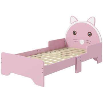 Zonekiz Bed For Kids Cat Design Toddler Bed Frame Bedroom Furniture With Guardrails, For 3-6 Years, 143l X 74w X 72hcm - Pink
