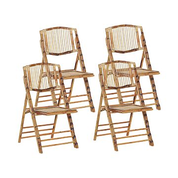 Set Of 4 Folding Chairs Light Wood Colour Rattan Dining Room Chairs Boho Style Beliani