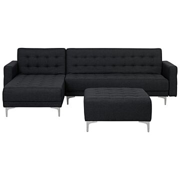 Corner Sofa Bed Graphite Grey Tufted Fabric Modern L-shaped Modular 4 Seater With Ottoman Right Hand Chaise Longue Beliani
