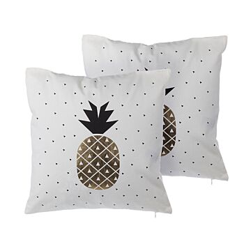 Set Of 2 Decorative Cushions White Pineapple Gold Foil Print 45 X 45 Cm Decor Accessories Beliani